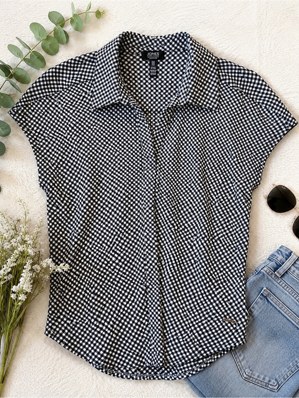 🌟🖤 Jones New York Signature Gingham Blouse Size Medium 🖤🌟